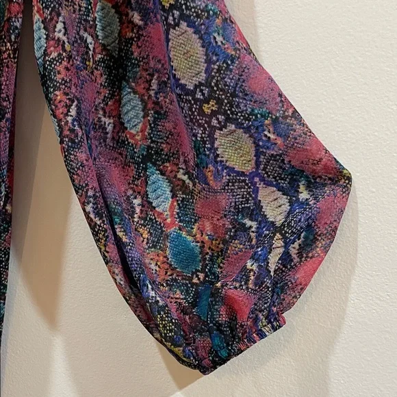 Show Me Your Mumu Boho Colorful Patterned Women's Top Dress Small Sheer Sleeves - Picture 7 of 12